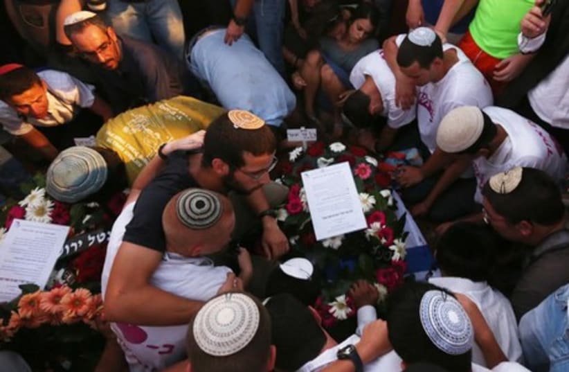 Funeral for the three kidnapped Israeli teens, July 1, 2014. (photo credit: MARC ISRAEL SELLEM/THE JERUSALEM POST)