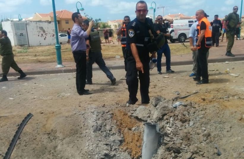 Rocket fired at built up area of Ashkelon, July 13 (photo credit: ISRAEL POLICE)