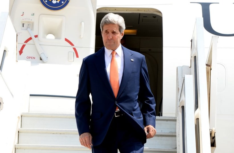 John Kerry arrives in Israel, July 23 (photo credit: MATTY STERN, US EMBASSY TEL AVIV)