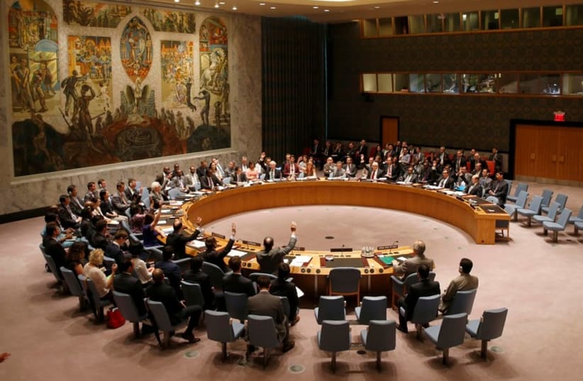 A United Nations Security Council meeting at UN headquarters in New York. (photo credit: REUTERS)