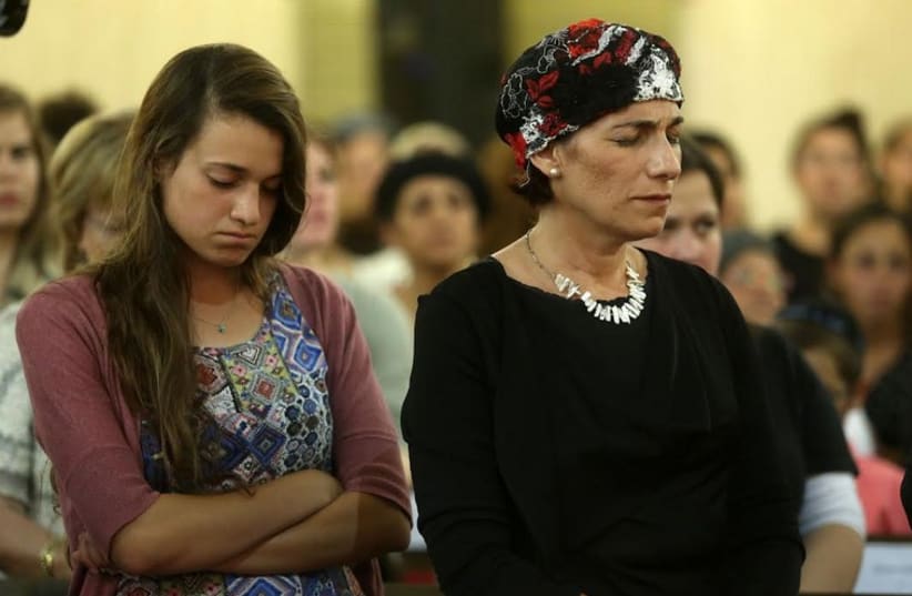 Bat-Galim Shaer, mother of Gil-Ad Shaer, at the memorial service. (photo credit: MARC ISRAEL SELLEM)