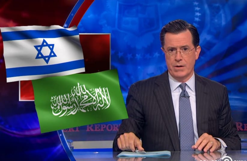 Stephen Colbert delves into media coverage of the Israel-Hamas war. (photo credit: screenshot)