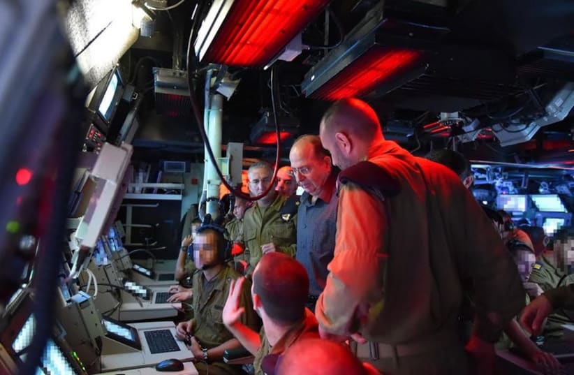 Defense Minister Moshe Ya'alon during a visit to the Israel Navy base (photo credit: DEFENSE MINISTRY)