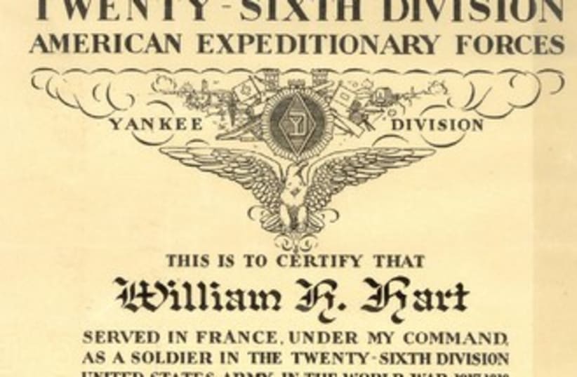 THE CITATION presented to William Hart by his commanding officer after the war. (photo credit: Courtesy)