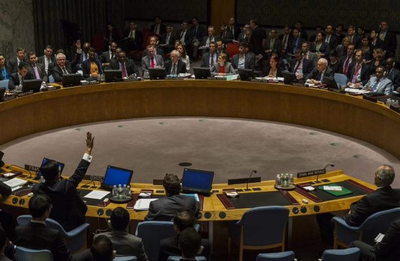 A  vote in the United Nations Security Council headquarters in New York (photo credit: REUTERS)