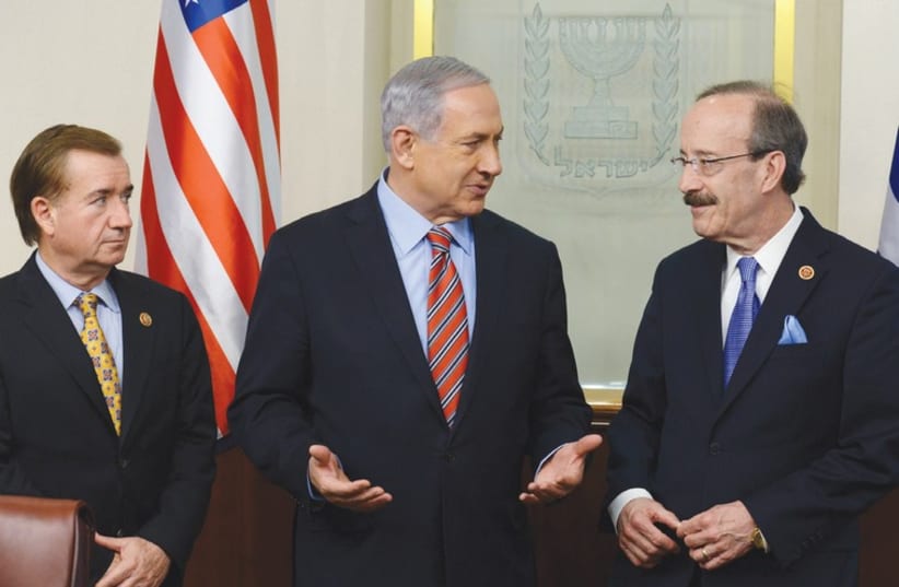 Prime Minister Binyamin Netanyahu meets with US Reps. Ed Royce (left) and Eliot Engel. (photo credit: KOBI GIDEON/GPO)