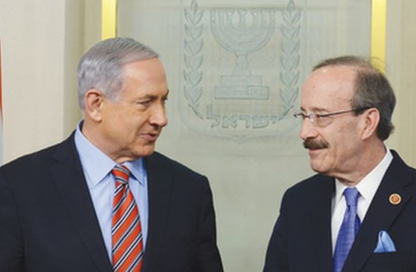 Prime Minister Binyamin Netanyahu meets with US Reps. Ed Royce (left) and Eliot Engel. (photo credit: KOBI GIDEON/GPO)
