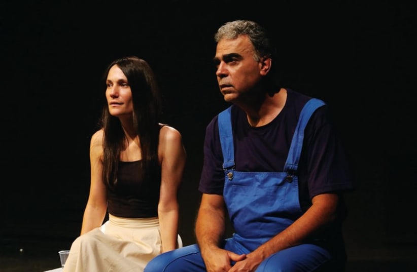 Einat Weizman and Mahmoud Abu Jazi, the two-member cast of ‘Oved Shabbat.’ (photo credit: WAEL WAKEEM)