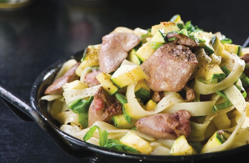 Pasta with chicken livers (photo credit: DUDU AZOULAI)