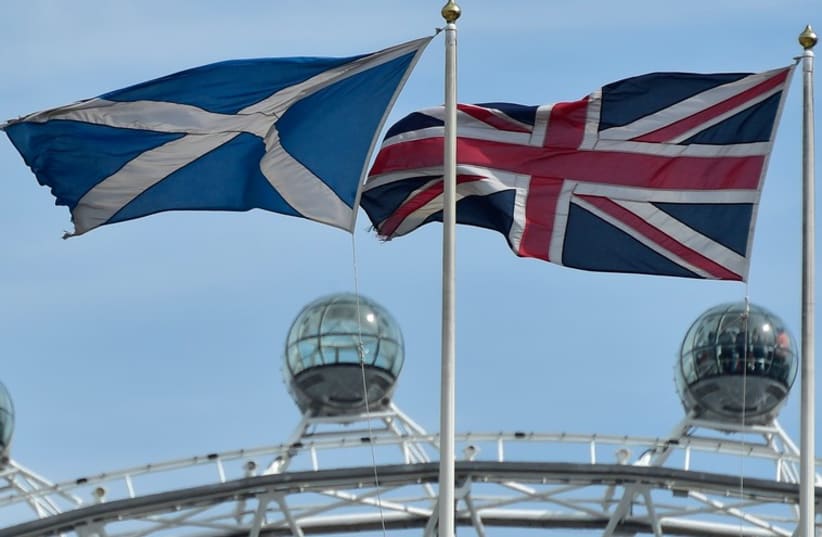 British and Scottish flags. (photo credit: REUTERS)