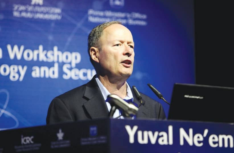 Former NSA head Keith Alexander addresses the Tel Aviv University cyber conference September 14, 2014. (photo credit: CHEN GALILI)