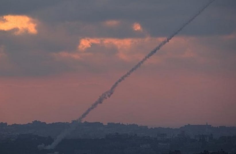 Rocket fired from the Gaza Strip toward Israel. [File] (photo credit: REUTERS)