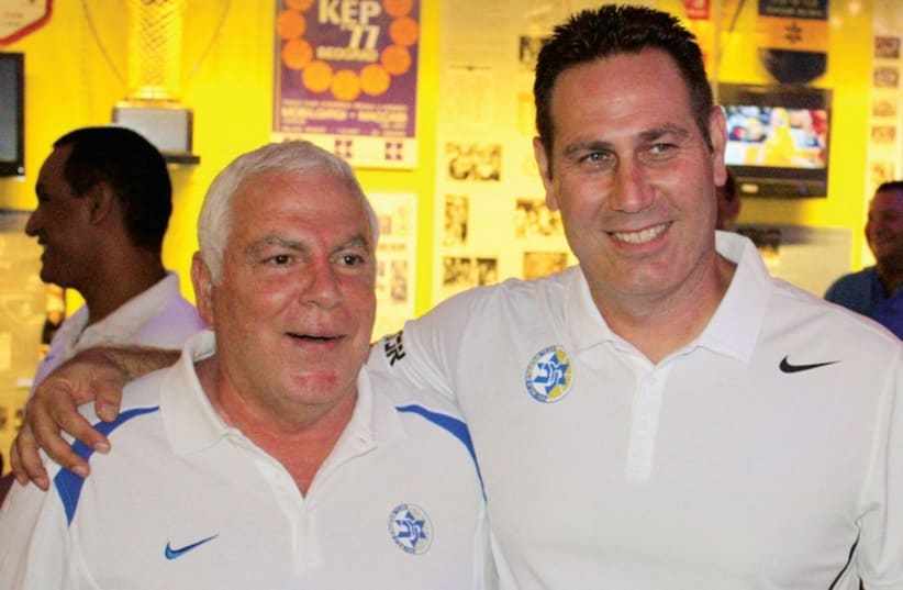 New Maccabi TA head coach Guy Goodes (right) and new assistant coach Pini Gershon. (photo credit: ADI AVISHAI)
