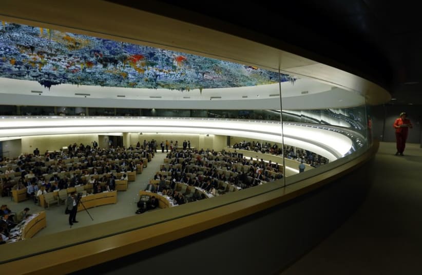 A session of the Human Rights Council at the United Nations in Geneva underway (photo credit: REUTERS)