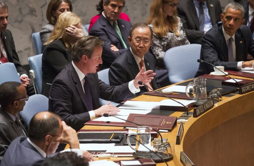 British Prime Minister David Cameron at a meeting of the UN Security Council (photo credit: REUTERS)