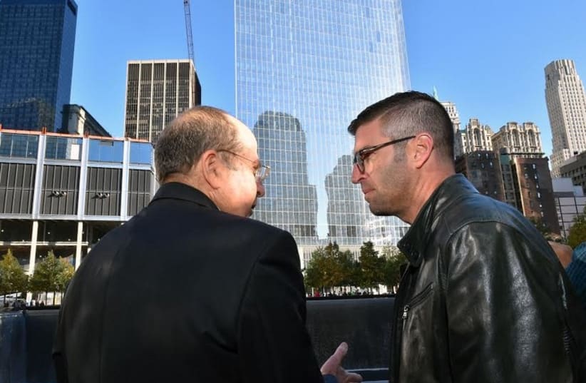 Defense Minister Moshe Ya'alon at the Ground Zero site in New York, October 19 (photo credit: ARIEL HERMONI / DEFENSE MINISTRY)