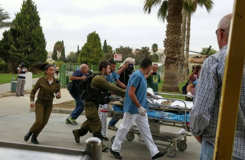 Injured soldier evacuated to hospital (photo credit: SOROKA MEDICAL CENTER)