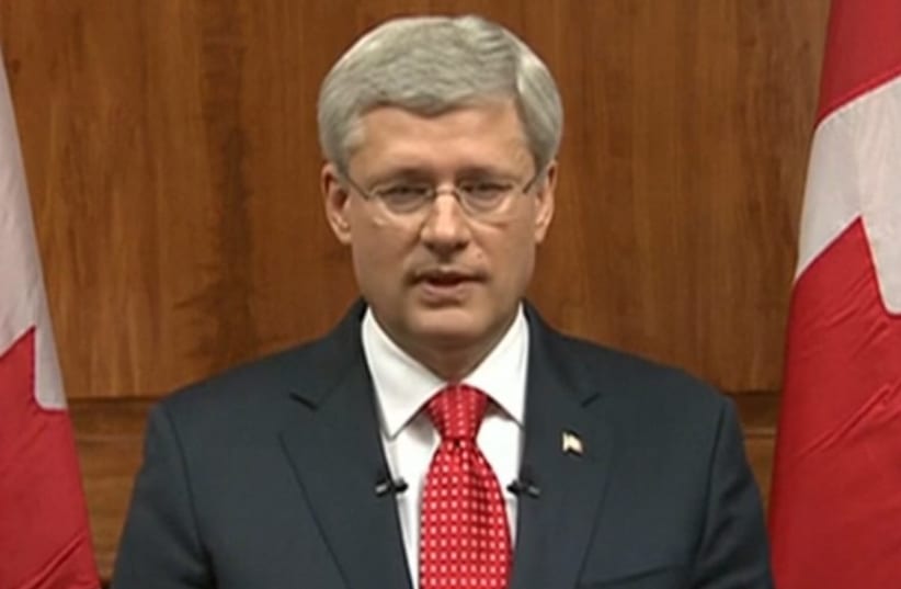 Stephen Harper addressing public after Ottawa attacks, October 22, 2014. (photo credit: REUTERS)