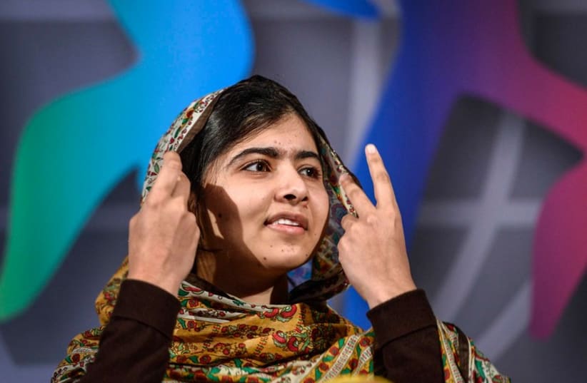 Nobel Peace Prize laureate Malala Yousafzai of Pakistan speaks at the World's Children's Prize ceremony in Mariefred, Sweden (photo credit: REUTERS)