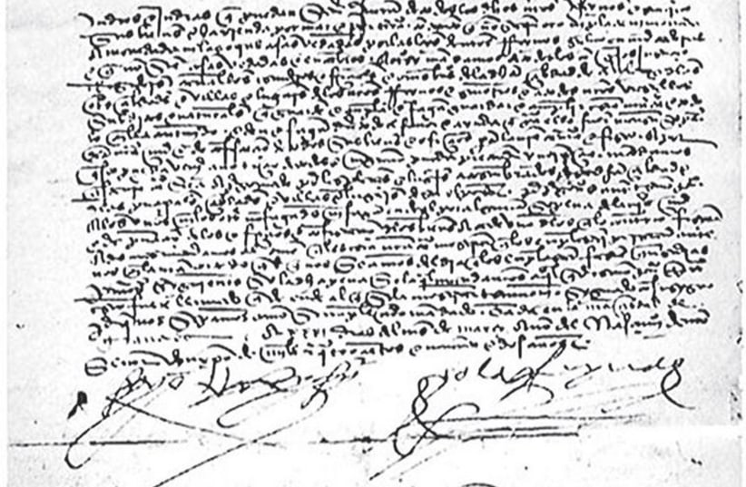 A signed copy of the edict of expulsion from Spain in 1942. (photo credit: Wikimedia Commons)