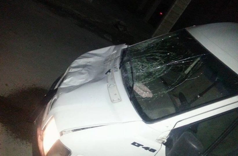 The van used by Palestinian motorist in vehicular terror attack in Gush Etzion‏. (photo credit: TAZPIT)