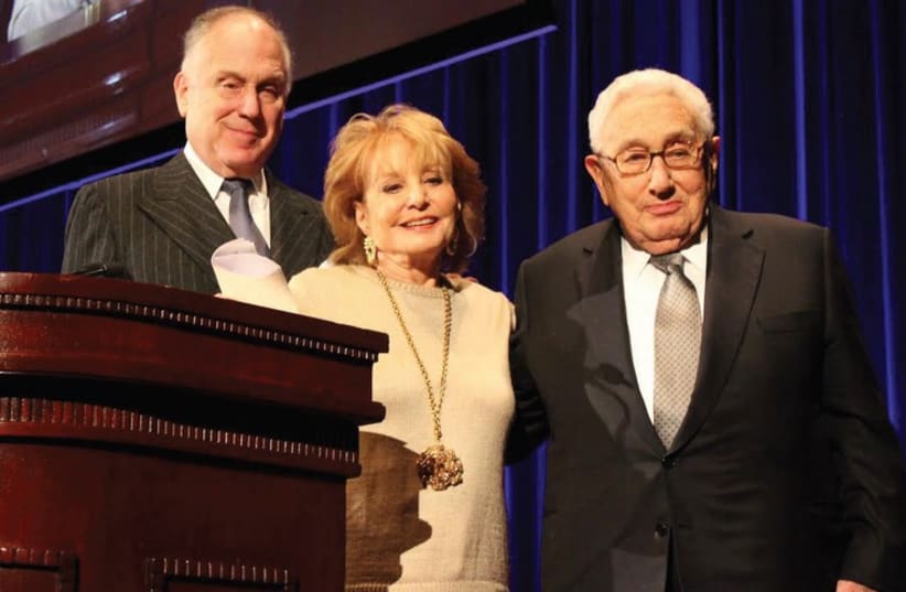 WJC PRESIDENT Ron Lauder (left), broadcaster Barbara Walters and former US secretary of state Henry Kissinger (photo credit: MAYA SHWAYDER)