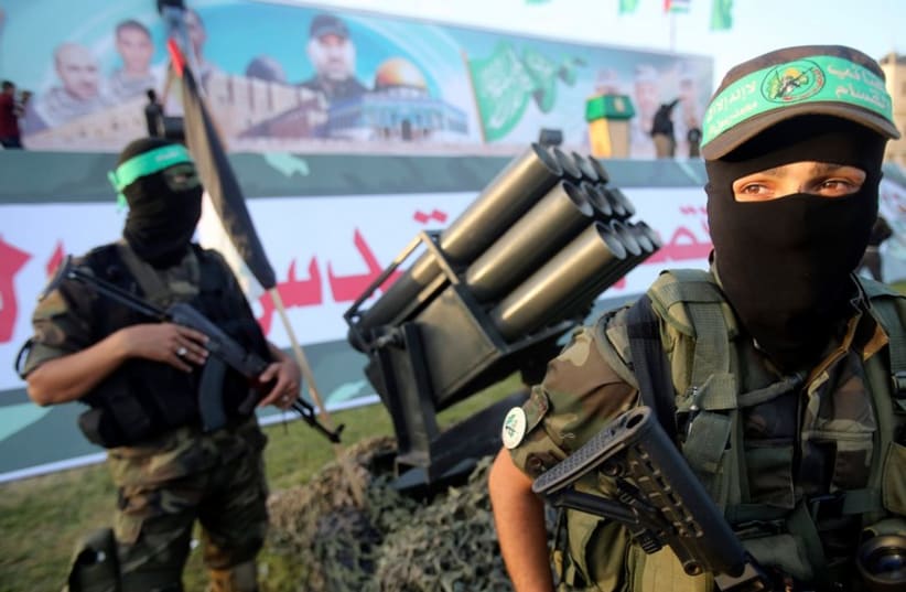 Hamas members at an anti-Israel rally in Rafah in southern Gaza, November 13, 2014.  (photo credit: REUTERS)