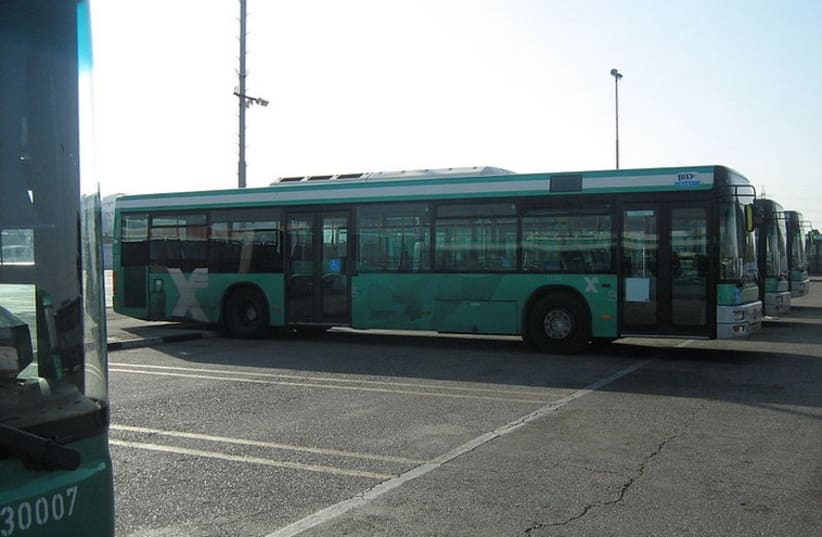 An Egged bus sits in a parking lot  (photo credit: Wikimedia Commons)