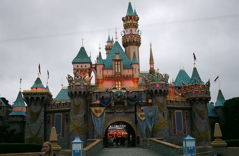 Sleeping Beauty's Castle Decorated for Disneyland's 50th Anniversary (photo credit: Wikimedia Commons)