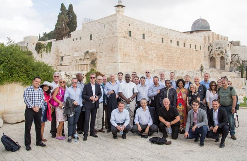 Members of Parliament who are Chairmen of Israel Allies Caucuses in countries around the world standing with Jerusalem in Jerusalem (photo credit: Courtesy)