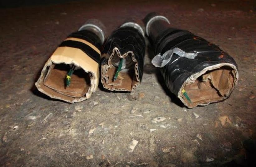 The makeshift pipe bombs found in a car in Abu Dis, ready for use. (photo credit: BORDER POLICE)