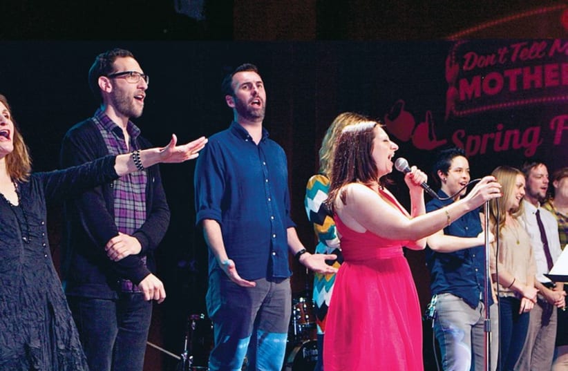 Nikki Levy (center) onstage with the full cast of ‘Don’t Tell My Mother!’ (photo credit: LOREN PHILIP)