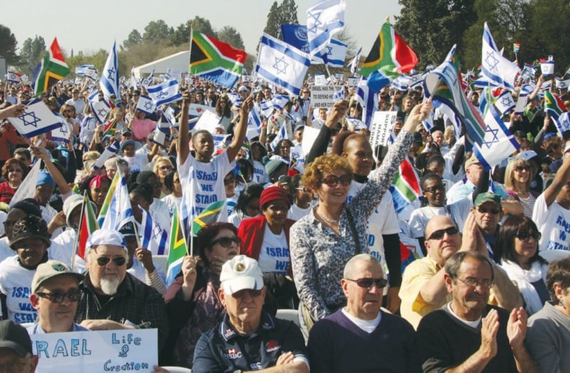 Thousands gather for a pro-Israel rally in Johannesburg in August. (photo credit: Courtesy)