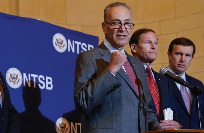 US SENATOR Charles Schumer speaks during a news conference last year. (photo credit: REUTERS)