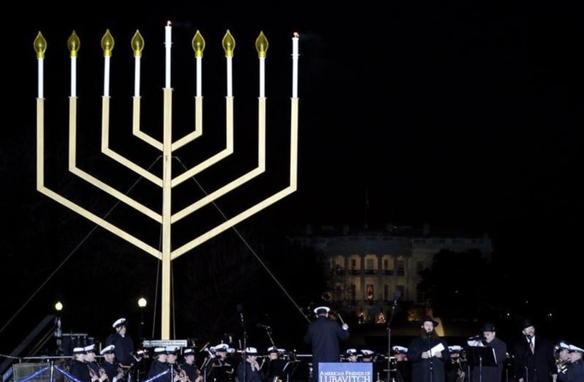 A giant menorah outside the White House in Washington (photo credit: REUTERS)