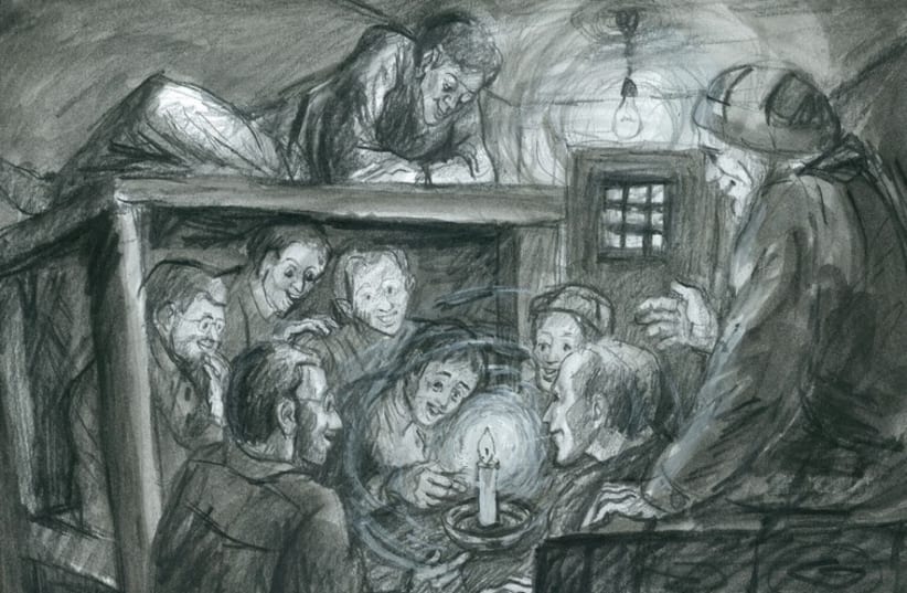 An artist's rendering of Hanukka in a Moscow prison in 1972 by Hanna Lisa Omer, 2012. (photo credit: COURTESY HANNA LISA OMER)