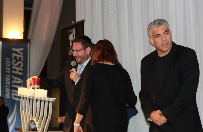 L-R Dov Lipman, Jay Shultz President of Tel Aviv Internationals, Ruth Calderon, Yair Lapid. (photo credit: DEBORAH DANAN)