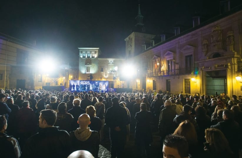 The Plaza de la Villa in the center of downtown Madrid is packed in honor of the Festival of Lights, (photo credit: CENTRO SEFARAD)