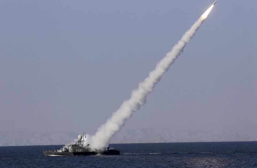 Missile fired from warship during Iranian naval drill [file] (photo credit: REUTERS)