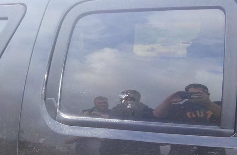 American consular vehicle which was attacked by rock-hurling settlers (photo credit: FACEBOOK)