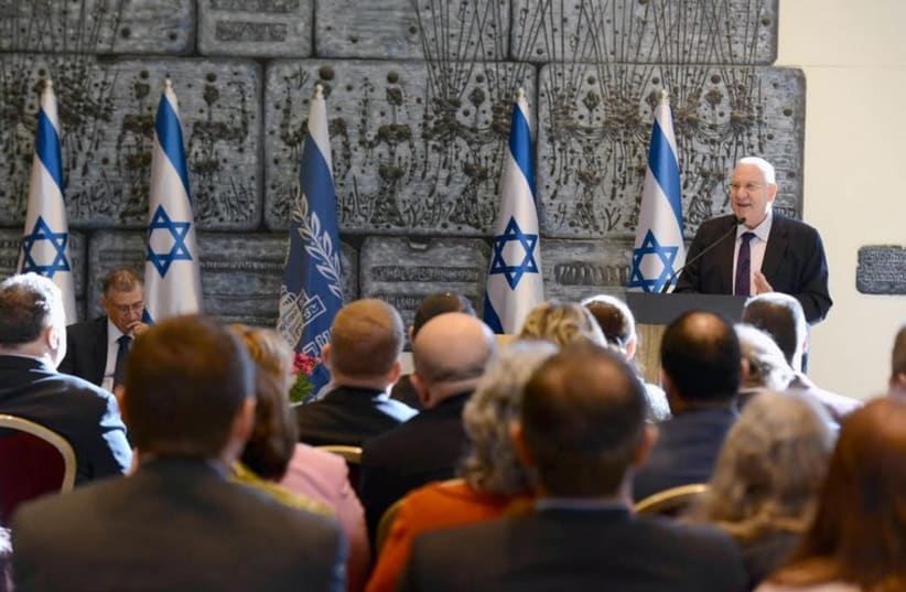 President Reuven Rivlin addresses Israeli ambassadors serving in Europe.  (photo credit: PRESIDENTIAL SPOKESPERSON OFFICE)