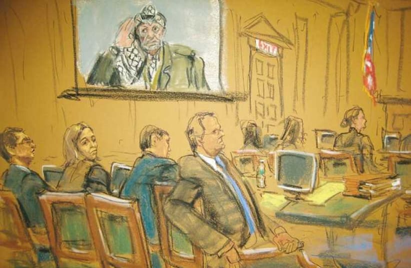 Courtroom sketch of US terror trial (photo credit: REUTERS)