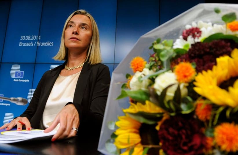 European High Representative for Foreign Affairs Federica Mogherini holds a news conference during an EU summit in Brussels (photo credit: REUTERS)