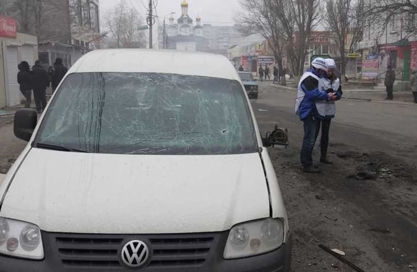 Remains of shelling by pro-Russian rebels in Mariupol, eastern Ukrain (photo credit: REUTERS)
