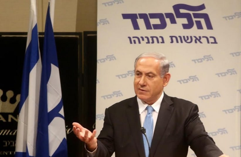 Prime Minister Benjamin Netanyahu at a Likud convening, January 25, 2015 (photo credit: MARC ISRAEL SELLEM/THE JERUSALEM POST)