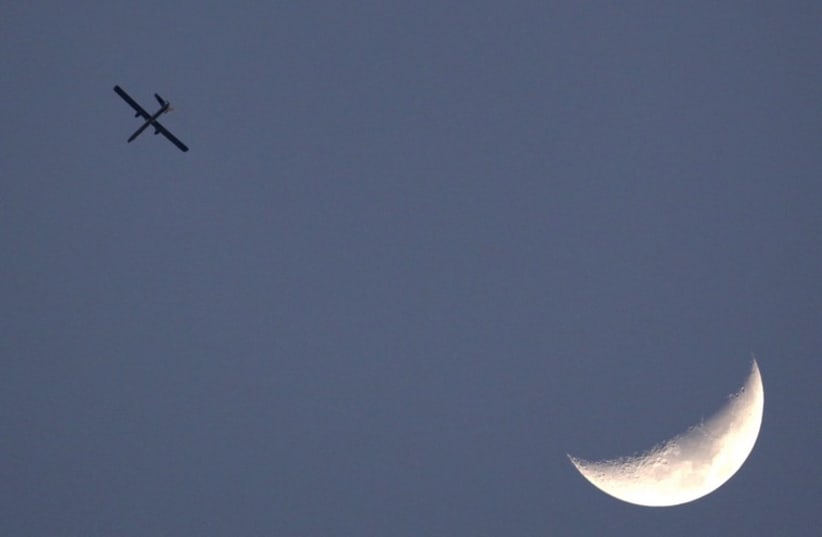 An Israeli air force drone is seen flying over Gaza as seen from the northern Gaza strip border (photo credit: COURTESY MODAN)