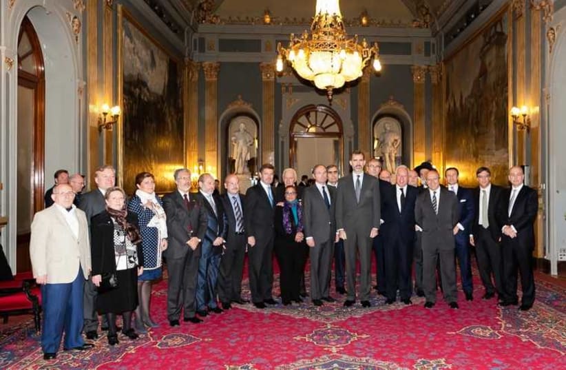King Felipe VI, center, became Spain's first head of state to attend the Holocaust Day memorial at the Senate in Madrid, on Tuesday.‏ (photo credit: Courtesy)
