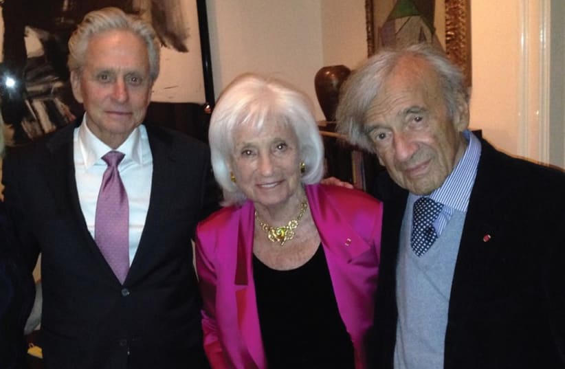 MICHAEL DOUGLAS (L) and Elie and Marion Wiesel (photo credit: Courtesy)