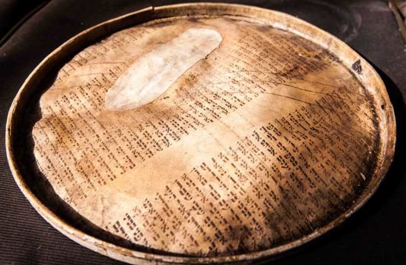 Nazi drum made of Torah scroll brought from Poland to Israel (photo credit: COURTESY OF FROM THE DEPTHS)