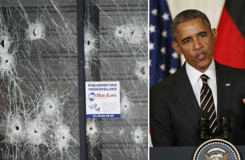 US President Barack Obama's comment on the Paris kosher market attack raised eyebrows on social media (photo credit: REUTERS)